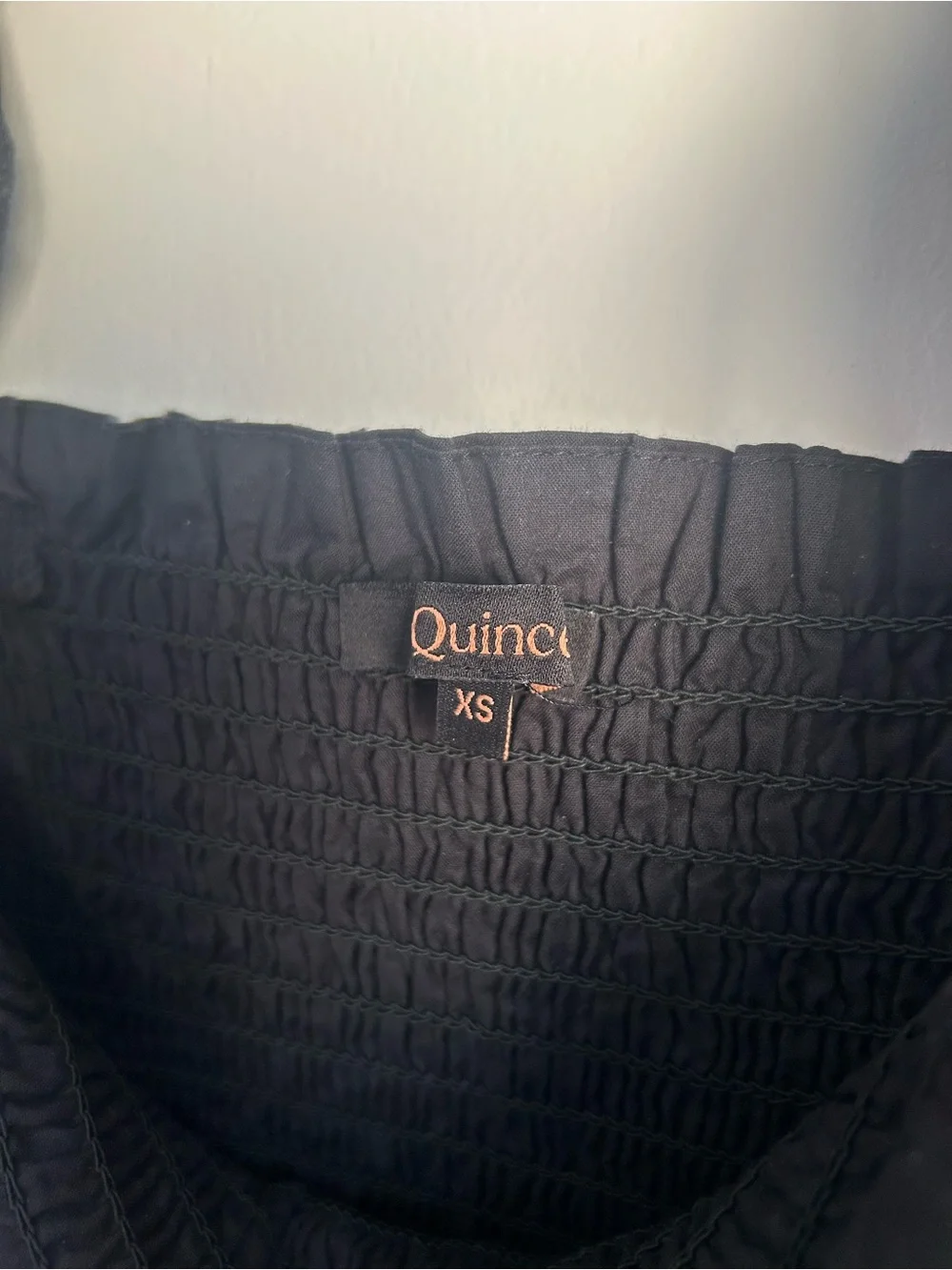 Quince Black Eyelet Smocked Midi Dress